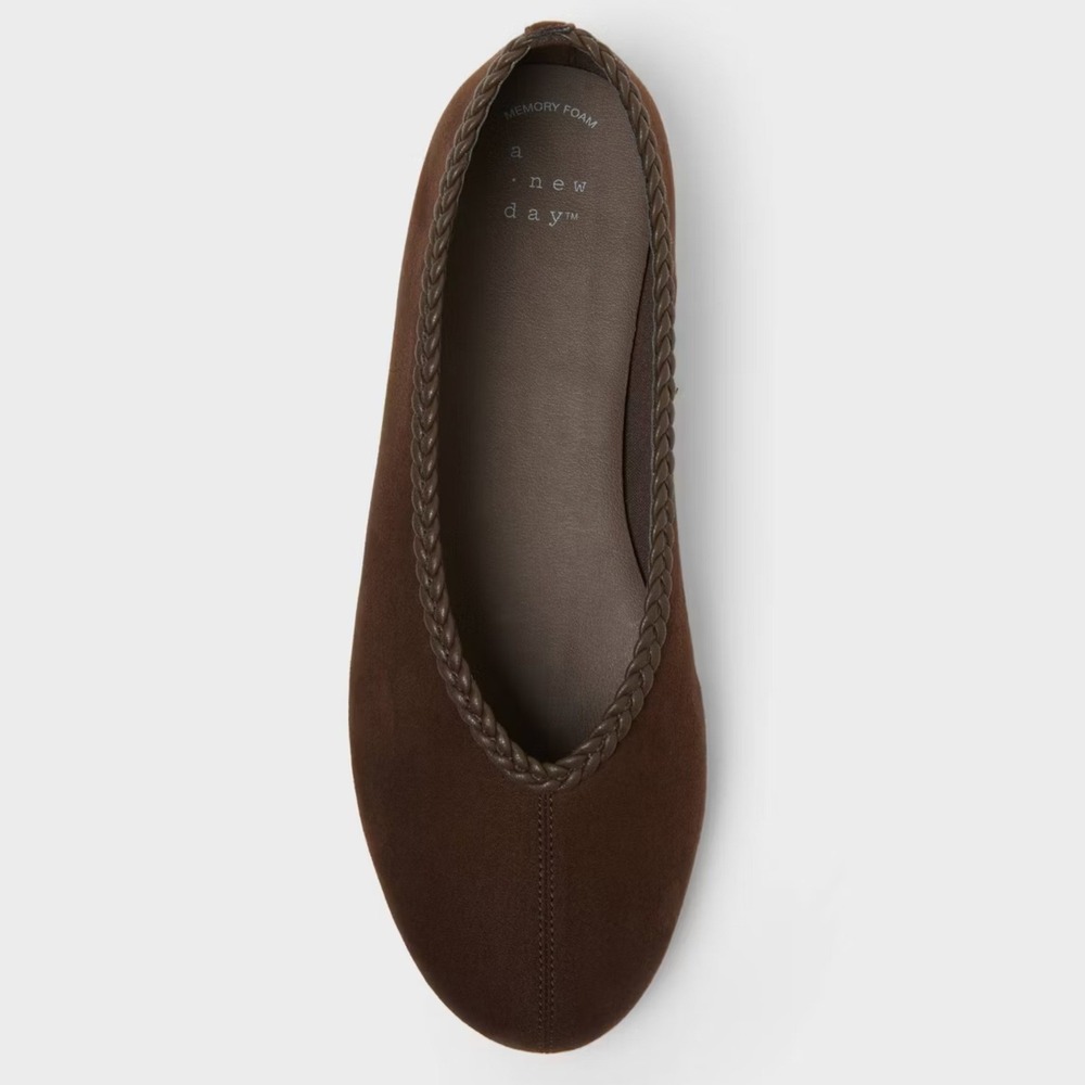Chocolate Brown Ballet Flats A New Day Martha Braided Trim Women's 7.5 NWT